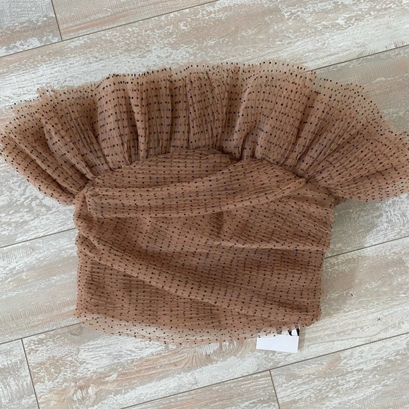 NWT Zara Nude Polka Dot Tulle Ruffle Top Size XS - Picture 6 of 11